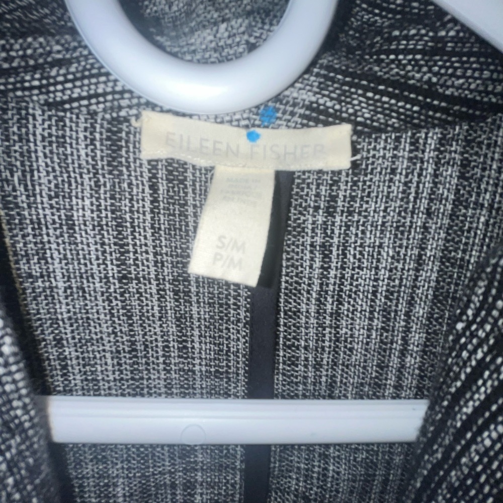 Eileen Fisher Hazy Blocks Organic Cotton black and grey cardigan Size S/M - Picture 3 of 5